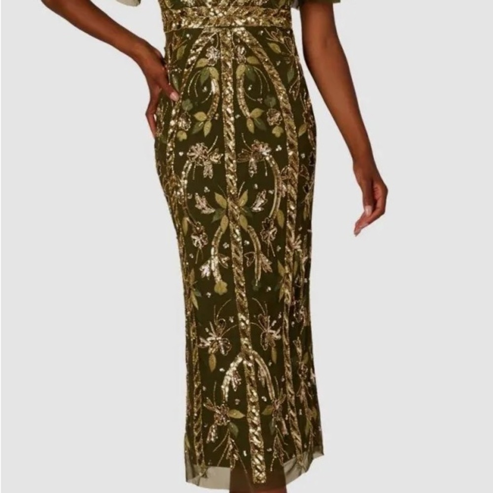 Adrianna Papell Green Dress with Gold Sequins